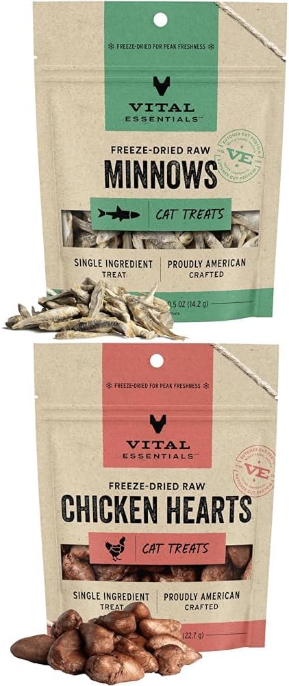 Vital-Essentials-Freeze-Dried-Minnows-(0.5-oz)-&-Chicken-Hearts-Cat-Treats-(0.8-oz)-171