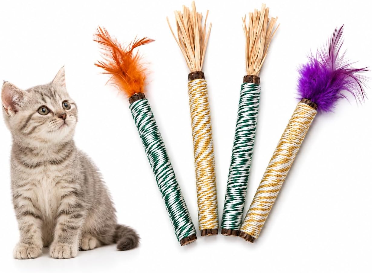 Cat-Silvervine-Toys---Natural-Matatabi-Cat-Chews-with-Feathers-&-Raffia,-Organic-348