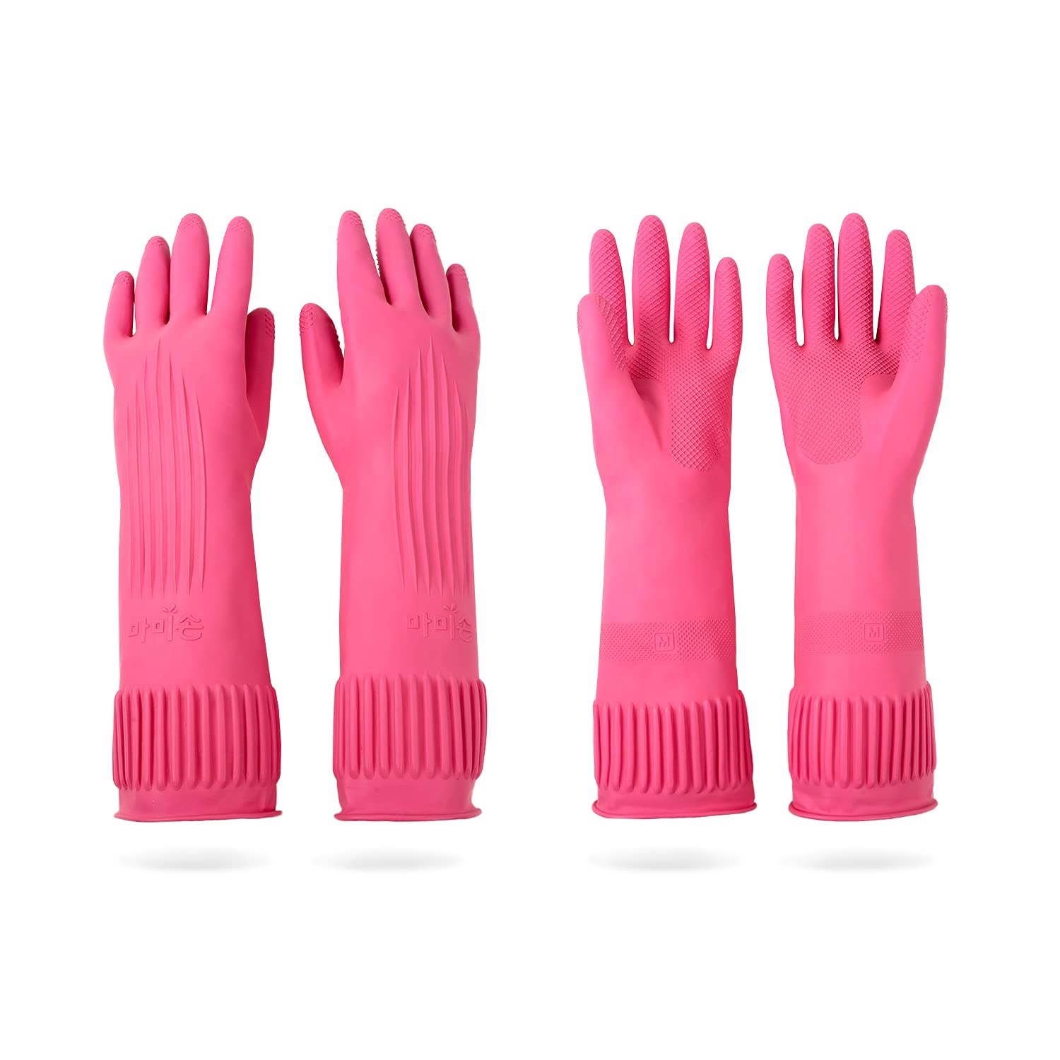 DABOGOSA-Mamison-2-Pairs-Reusable-Waterproof-Household-Dishwashing-Cleaning-Rubber-Gloves,-Non-Slip-Kitchen-Glove-(Pink,-1492