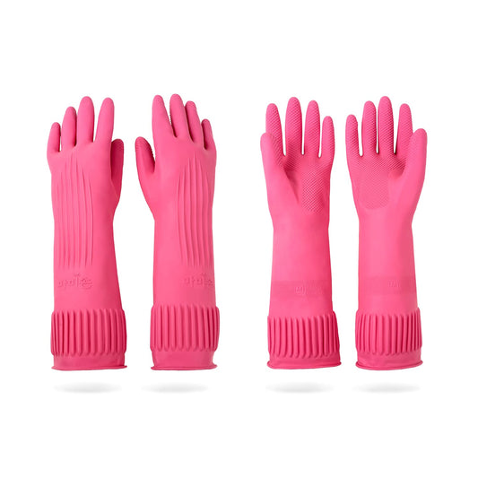 DABOGOSA-Mamison-2-Pairs-Reusable-Waterproof-Household-Dishwashing-Cleaning-Rubber-Gloves,-Non-Slip-Kitchen-Glove-(Pink,-1492