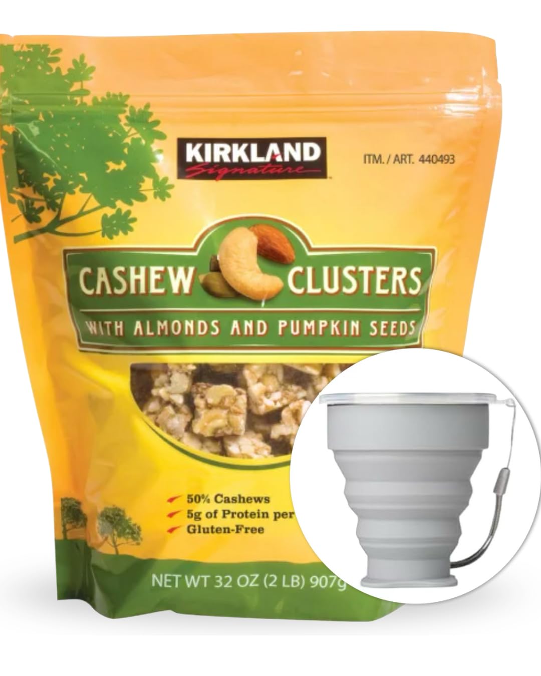 Kirkland-Signature-Cashew-Clusters,-2-lbs-Item-440493-Bundle-with-MORALZA-Silicone-Cup---1089