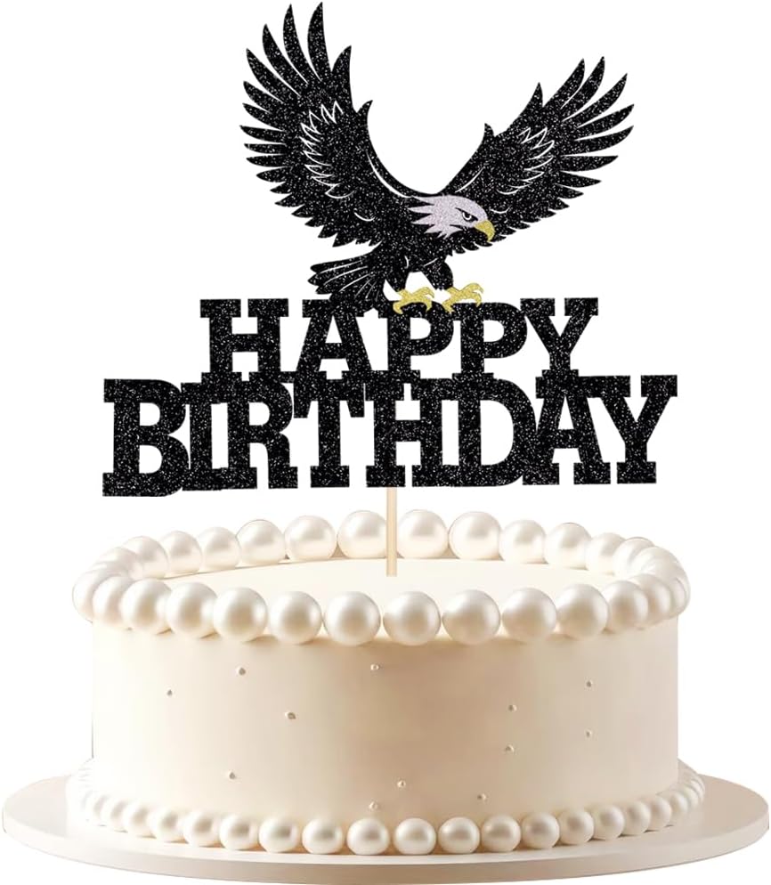 VQOUZVSR-Eagle-Happy-Birthday-Cake-Topper,Black-Glitter-Animal-theme/Bald-Eagle-Themed-party-Decoration,-celebr-112