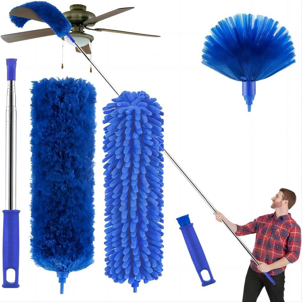 Buysenton-Cobweb-Duster-with-Extension-Pole,-Washable-Cleaning-Duster-Kit-with-3-Duster-Heads,-Cobweb-898
