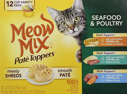 Meow-Mix-Company-799451-Pack-4-Mix-Pate-Topper-Seafood/Chicken-Variety,-2.75-Ounce,-(Pack-of-455