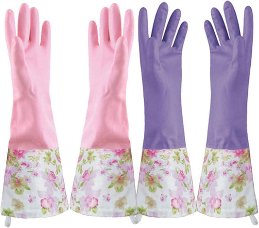 KINGFINGER-2-Pairs-Reusable-Dishwashing-Gloves,PVC-Waterproof-Long-Cuff-and-2669
