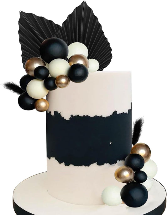 Black-Gold-White-Balls-Cake-Toppers-Balls-100