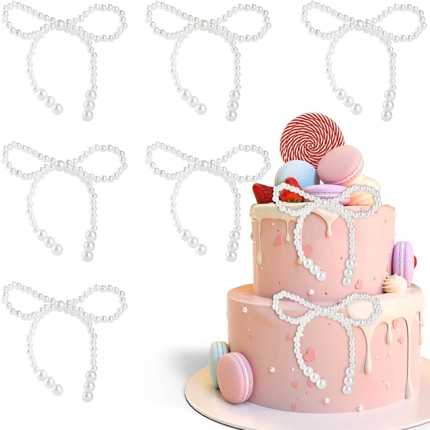 16-Pcs-Pearl-Bow-Cake-Topper-Bow-Dots,-White-Bowknot-Christmas-Tree-Shiny-Tree-935