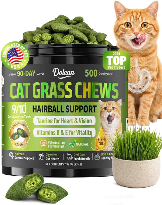 Cat-Grass-Treats,-Hairball-Treatment-for-Cats,-for-Indoor-Cats,-500-Chews-|-1627