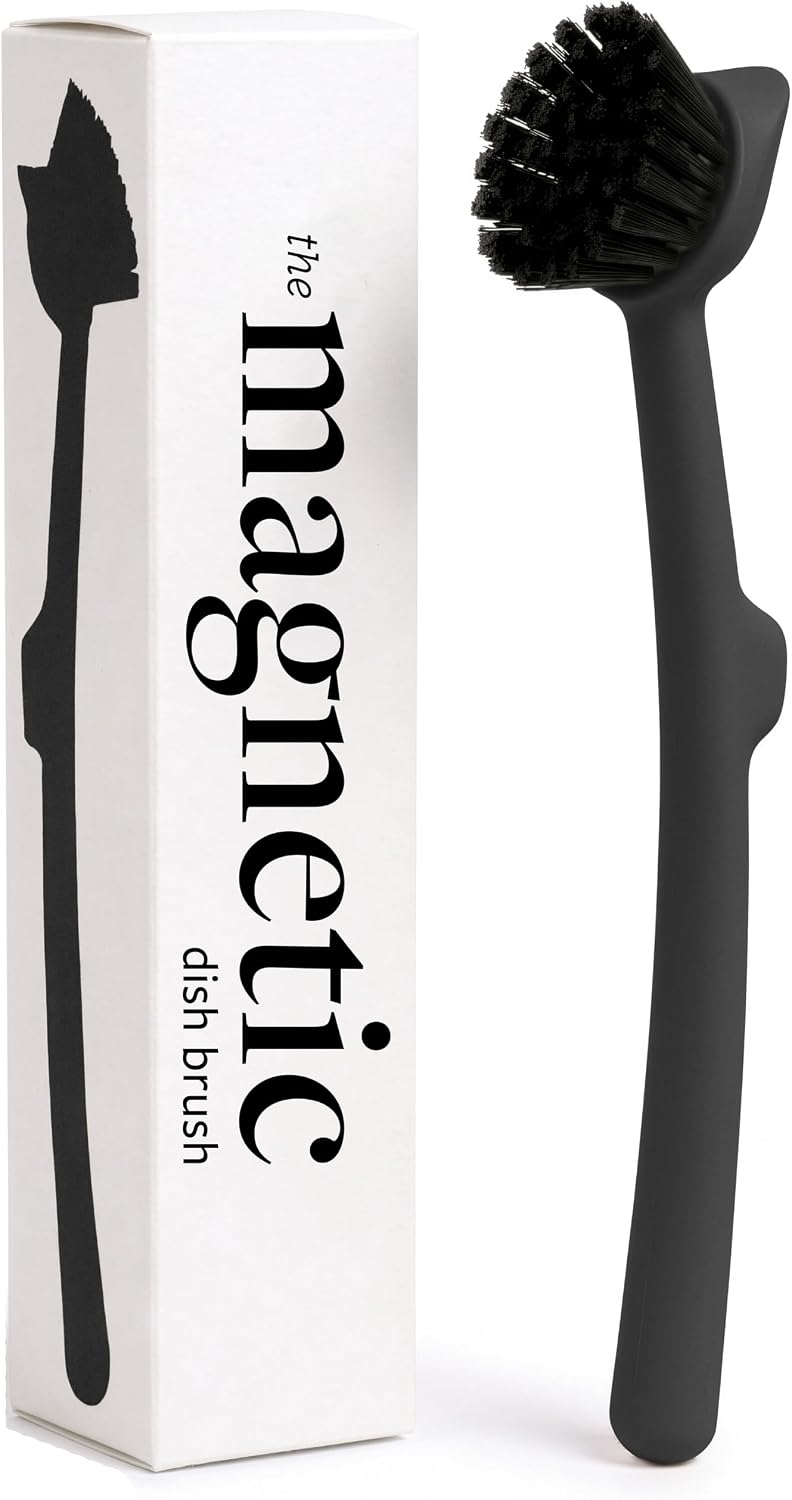 Earth-&-Mango-Magnetic-Dish-Brush-&-Scraper,-Snaps-to-Sink,-Onyx-216