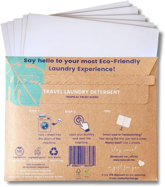 Naturali Eco Travel Laundry Detergent Sheets - 5-Pack: Compact, Convenient, Cruise Ship Essentials; Sink & Hand Wash S-------------------2547