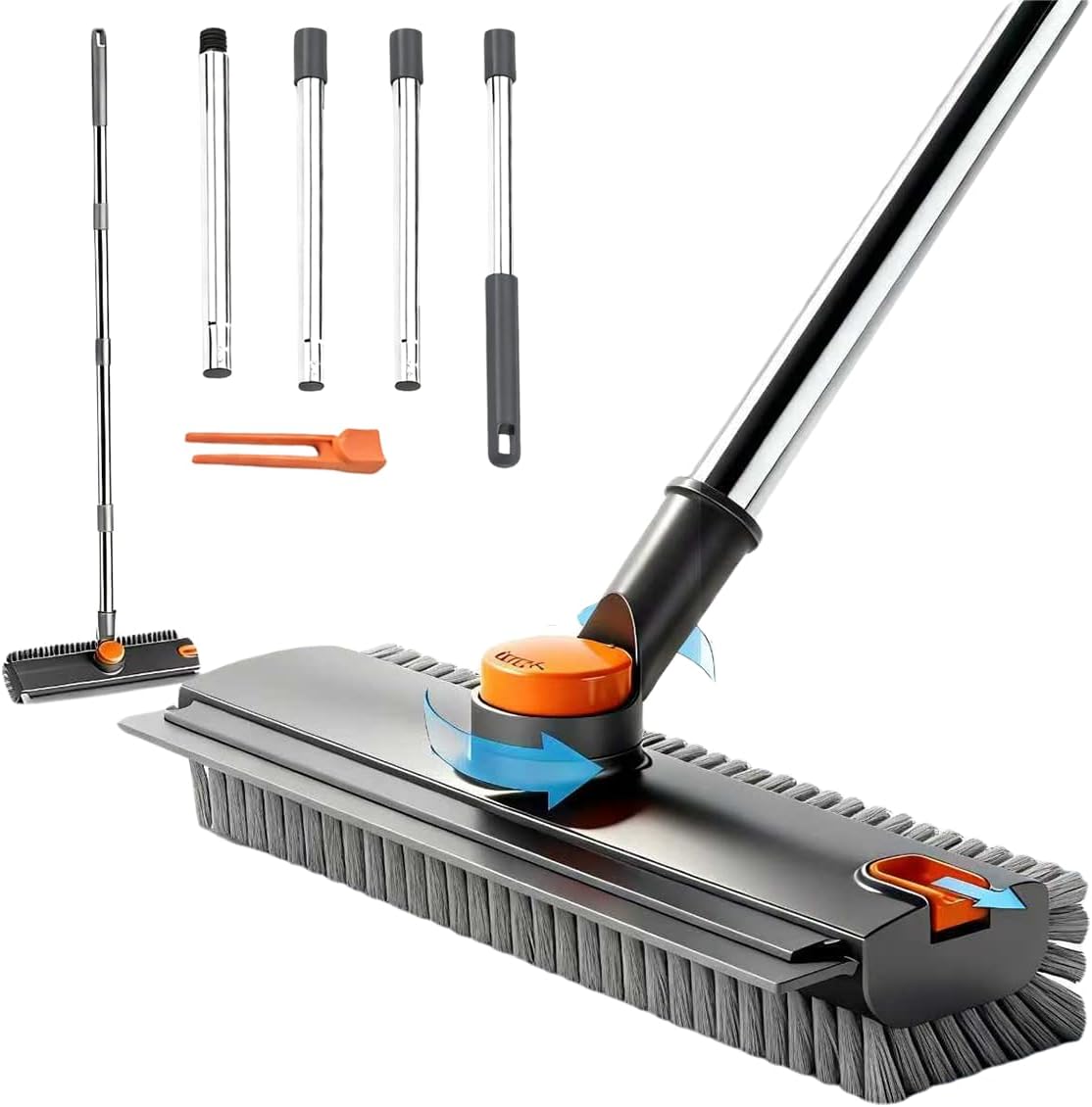 3-in-1-Floor-Scrub-Brush,Floor-Scrubber-with-Squeegee-and-Tweezer,-Push-Broom-with-Long-880