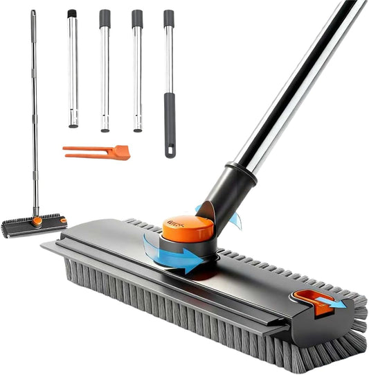 3-in-1-Floor-Scrub-Brush,Floor-Scrubber-with-Squeegee-and-Tweezer,-Push-Broom-with-Long-880