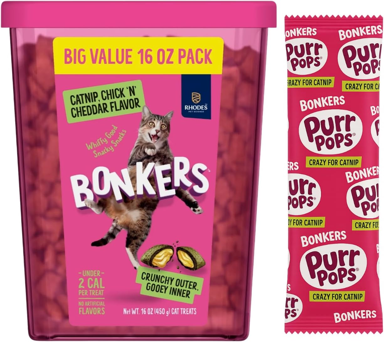 Bonkers-Cat-Treats,-Catnip-&-Chicken-Cheddar-Flavor,-Crunchy-&-Gooey,-16-oz-Value-207