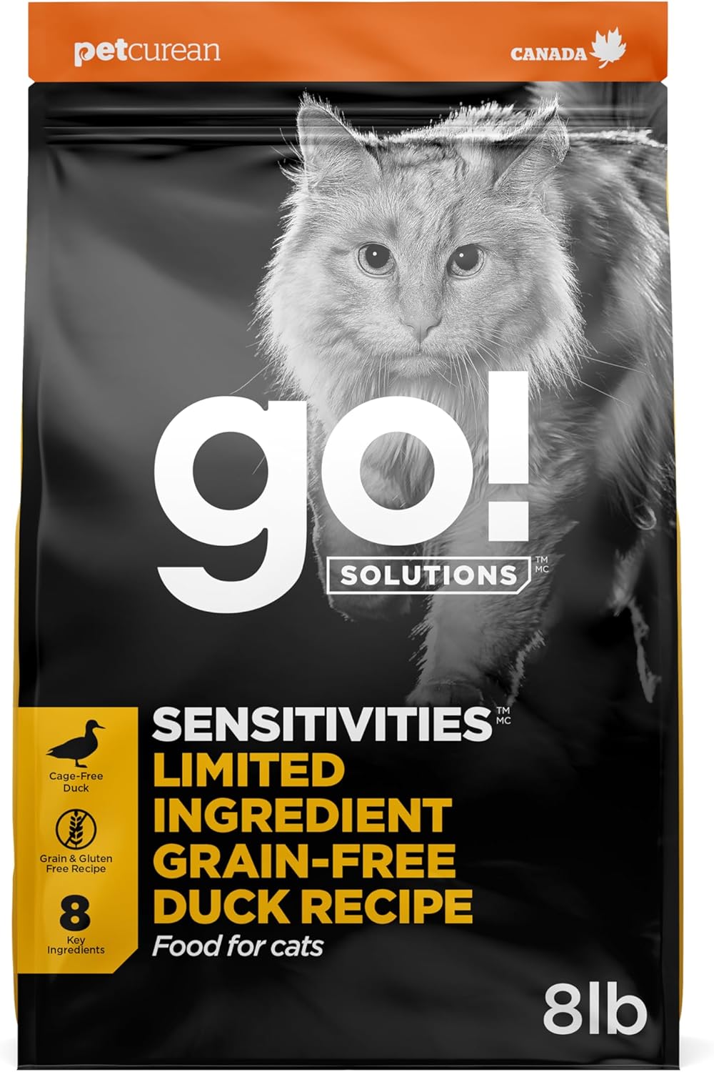 Go! Solutions Sensitivities Limited Ingredient Duck Dry Cat Food, 8 lb
