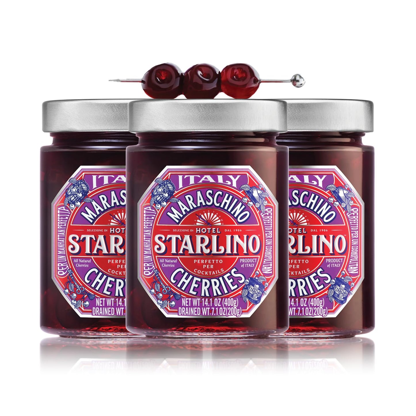Hotel-Starlino-Premium-Maraschino-Cherries,-Made-in-Italy,-400g-Jar-3-Pack-----68