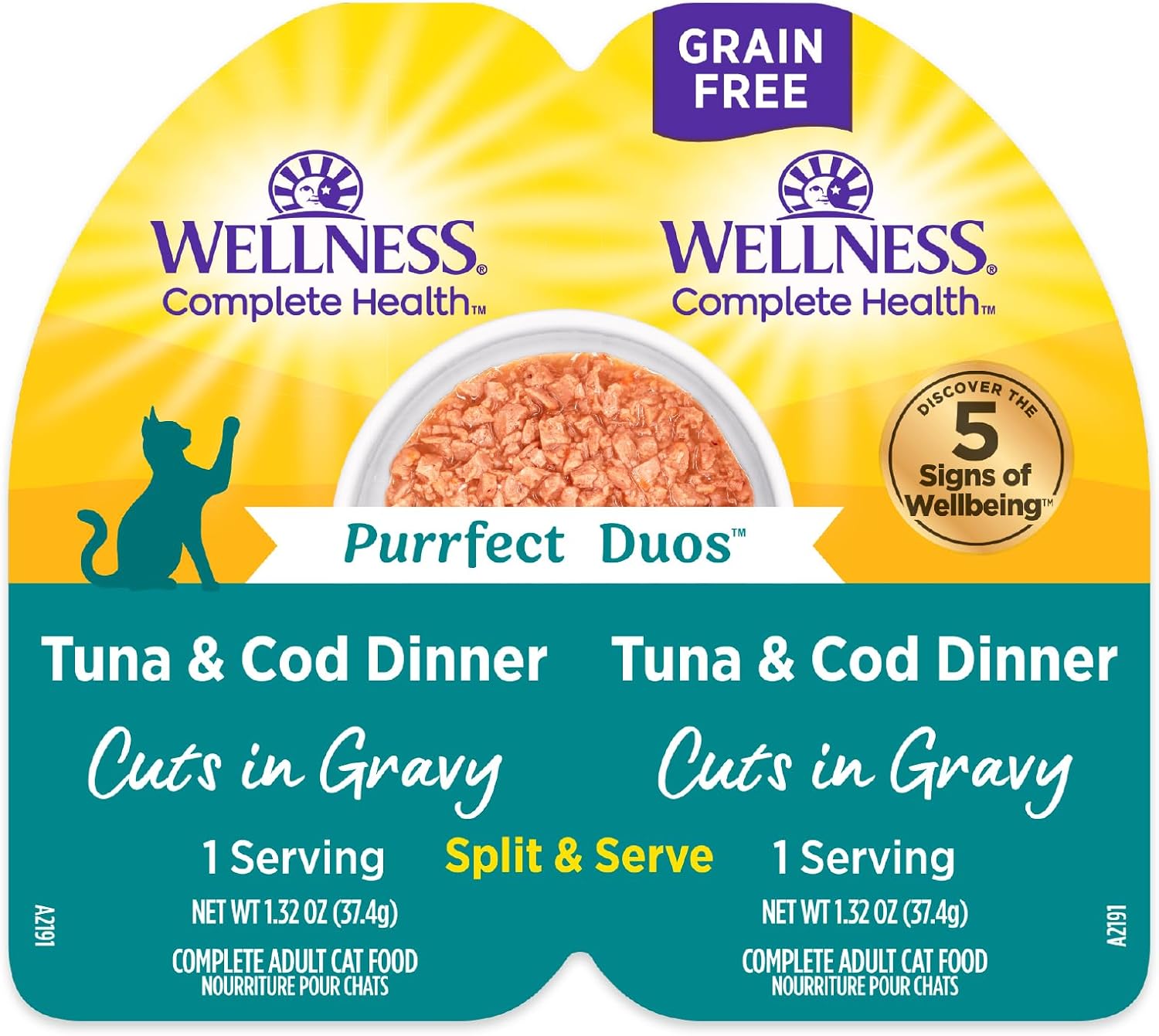Wellness-Complete-Health-Purrfect-Duos,-cortes-en-salsa,-comida-húmeda-para-gatos-natural,-605