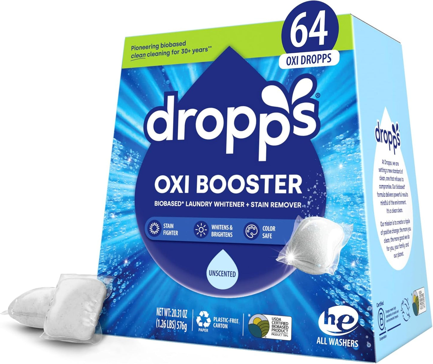 dropps-Oxi-Booster-Pods,-Unscented-(64-Pods)---Chlorine-Free-Bleach-3149