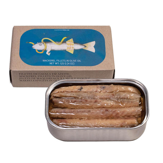 Canned-Mackerel-Fillets-in-Olive-Oil-by-Jose-Gourmet,-Wild-Caught-Portuguese-Mackerel,-135