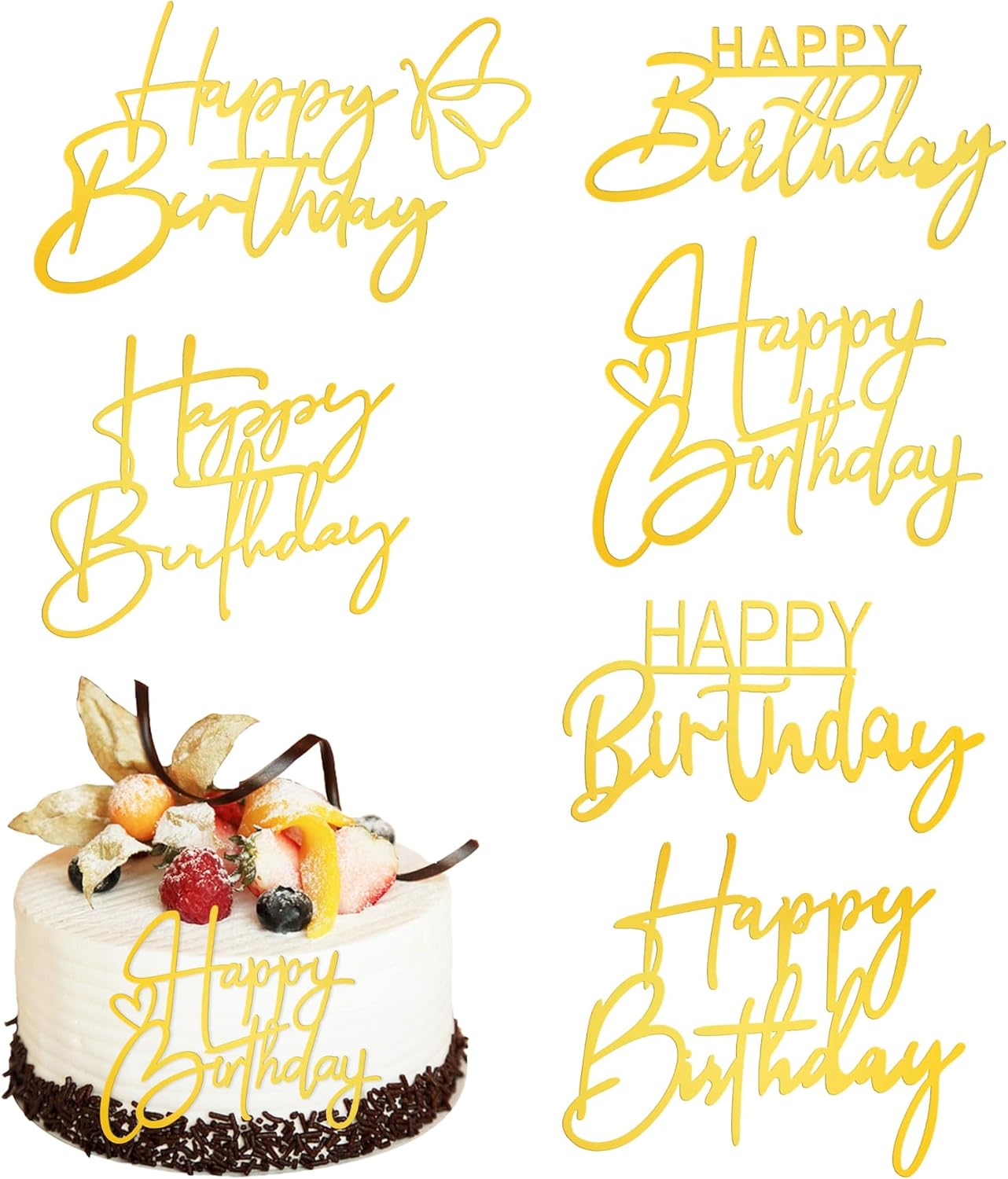 TIESOME-6-Pcs-Gold-Acrylic-Happy-Birthday-Cake-Toppers,-6-Styles,-Reusable,-for-Parties-787