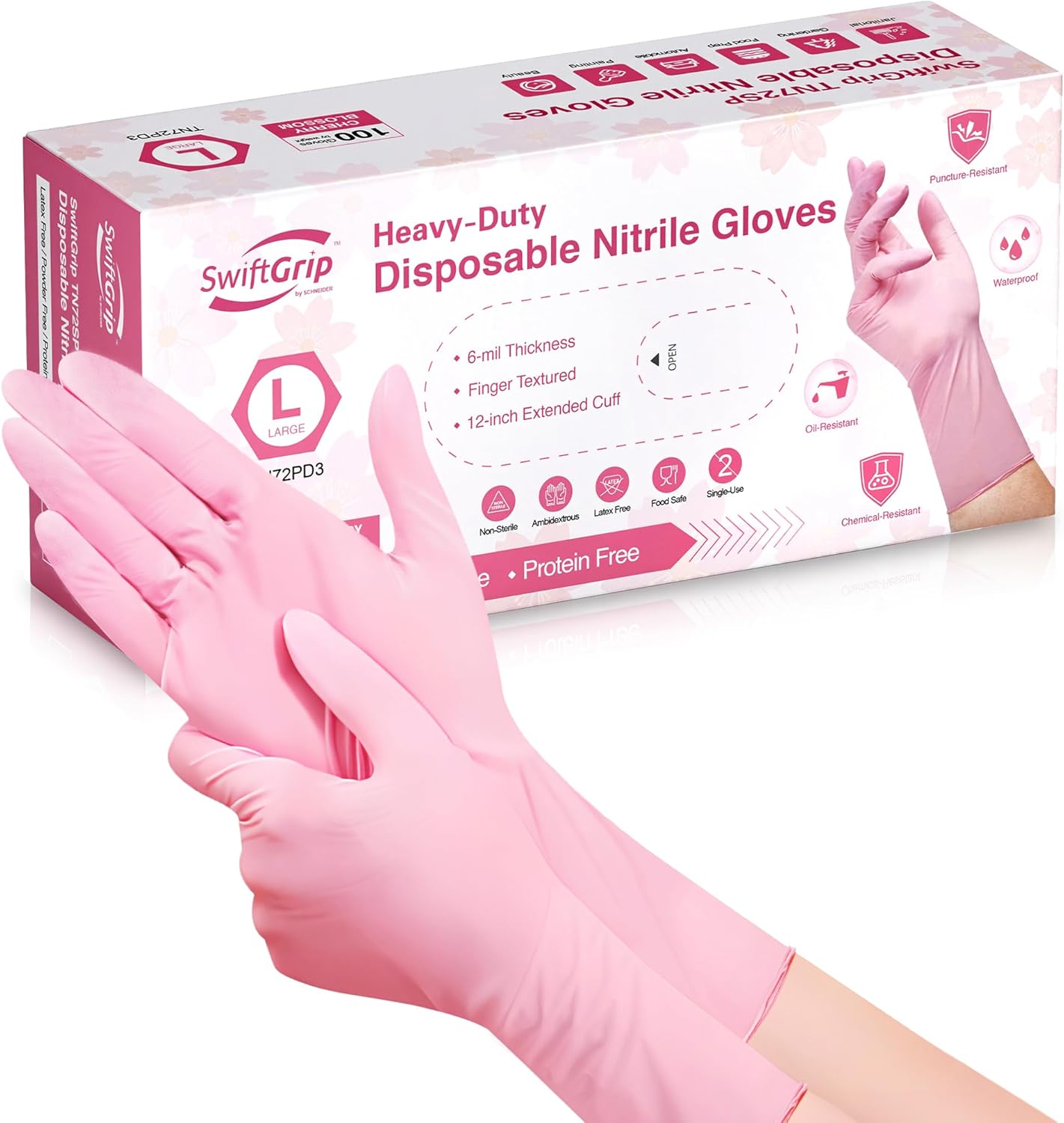 Disposable-Nitrile-Dishwashing-Gloves,-Extended-12-Inches-Cuff,-6-mil,-Cherry-3419