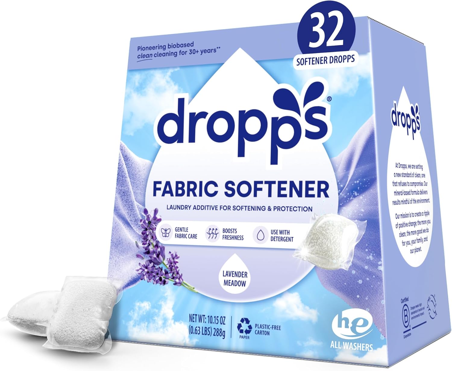 Dropps-Laundry-Fabric-Softener-Pods,-Lavender-Meadow-(32-Pods)---3337