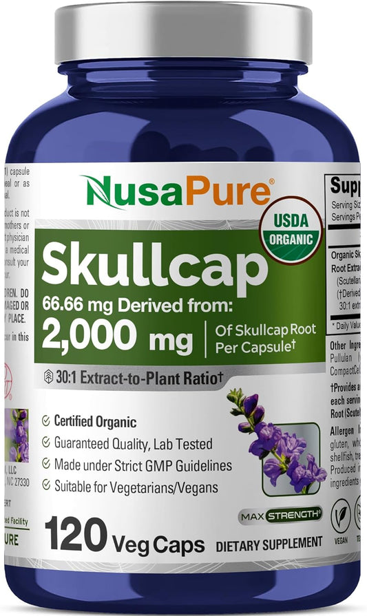 NusaPure-Organic-Skullcap-Root-1.25069444444444-Extract,-66.66-mg-Equivalent-to-2,000mg-Per-Caps-Count-1094