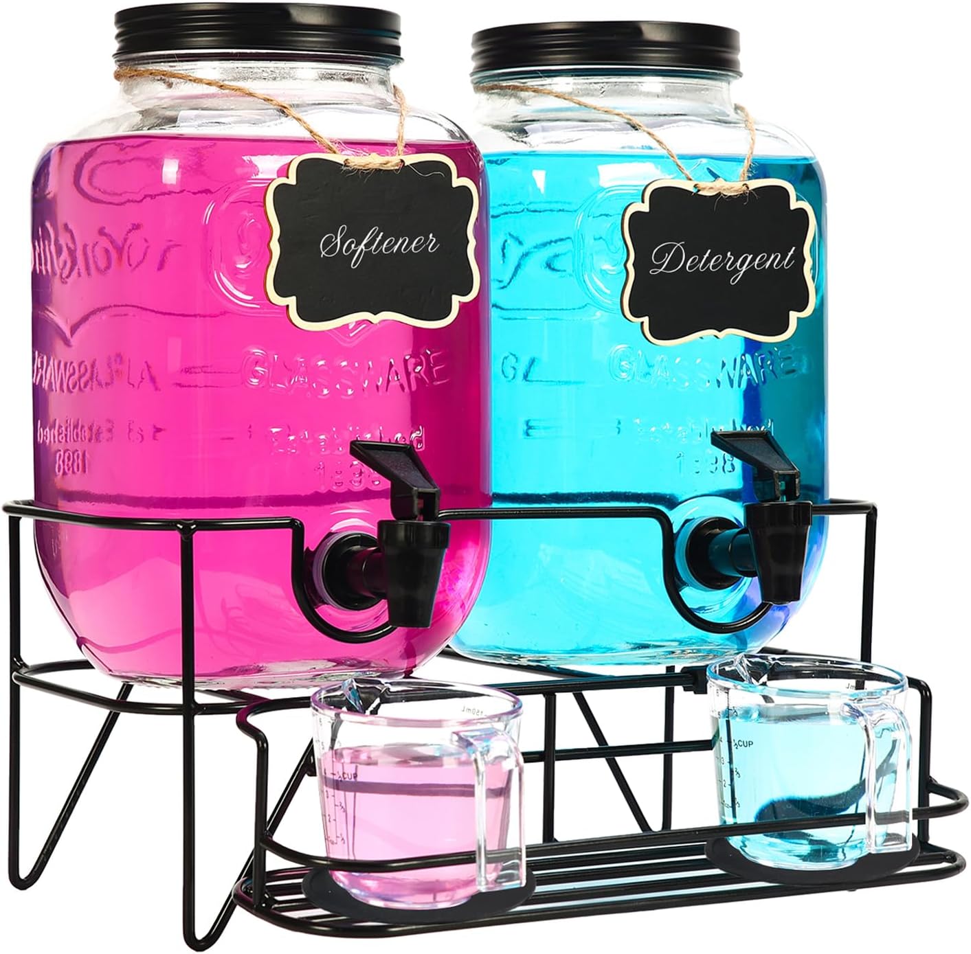 2-Sets-1-Gallon-Laundry-Detergent-Dispenser-with-Stand,-Measuring-2927