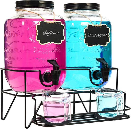 2-Sets-1-Gallon-Laundry-Detergent-Dispenser-with-Stand,-Measuring-2927