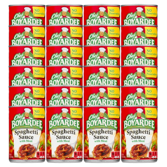 Chef-Boyardee-Salsa-de-espaguetis-con-carne,-latas-de-807