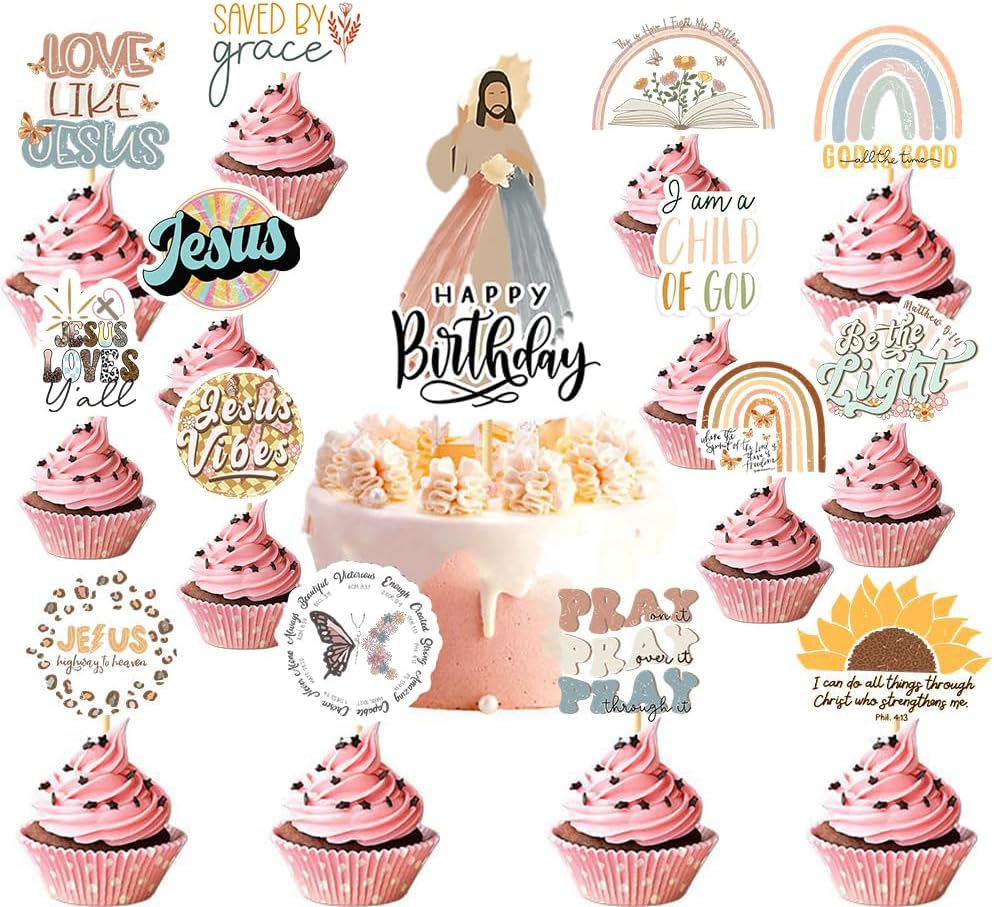 25PCS-Bible-Verse-Cake-Topper,Inspirational-Christian-Verse-Cupcake-Topper,Religious-Jesus-Cake-Topper-Birthday---73