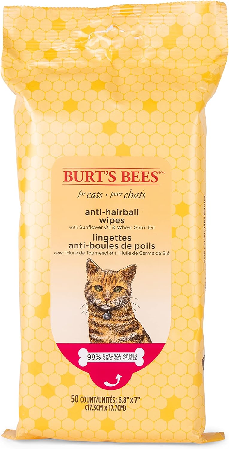 Burt's-Bees-for-Pets-Anti-Hairball-Wipes-for-Cats,-Sunflower-Oil-and-Wheat-Germ-1038