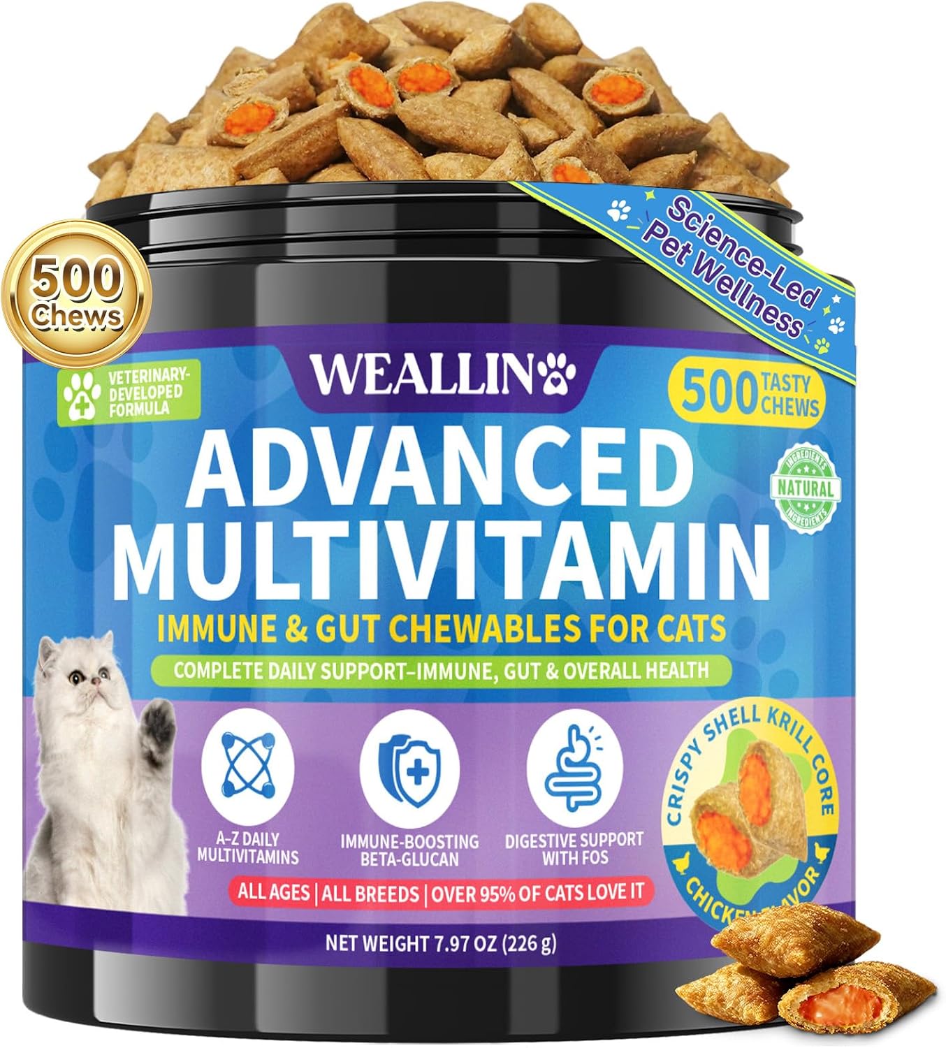 Taurine-for-Cats,-Cat-Vitamins-&-Multivitamin-Treats,-500-Ct,-Heart-Support-|-1528