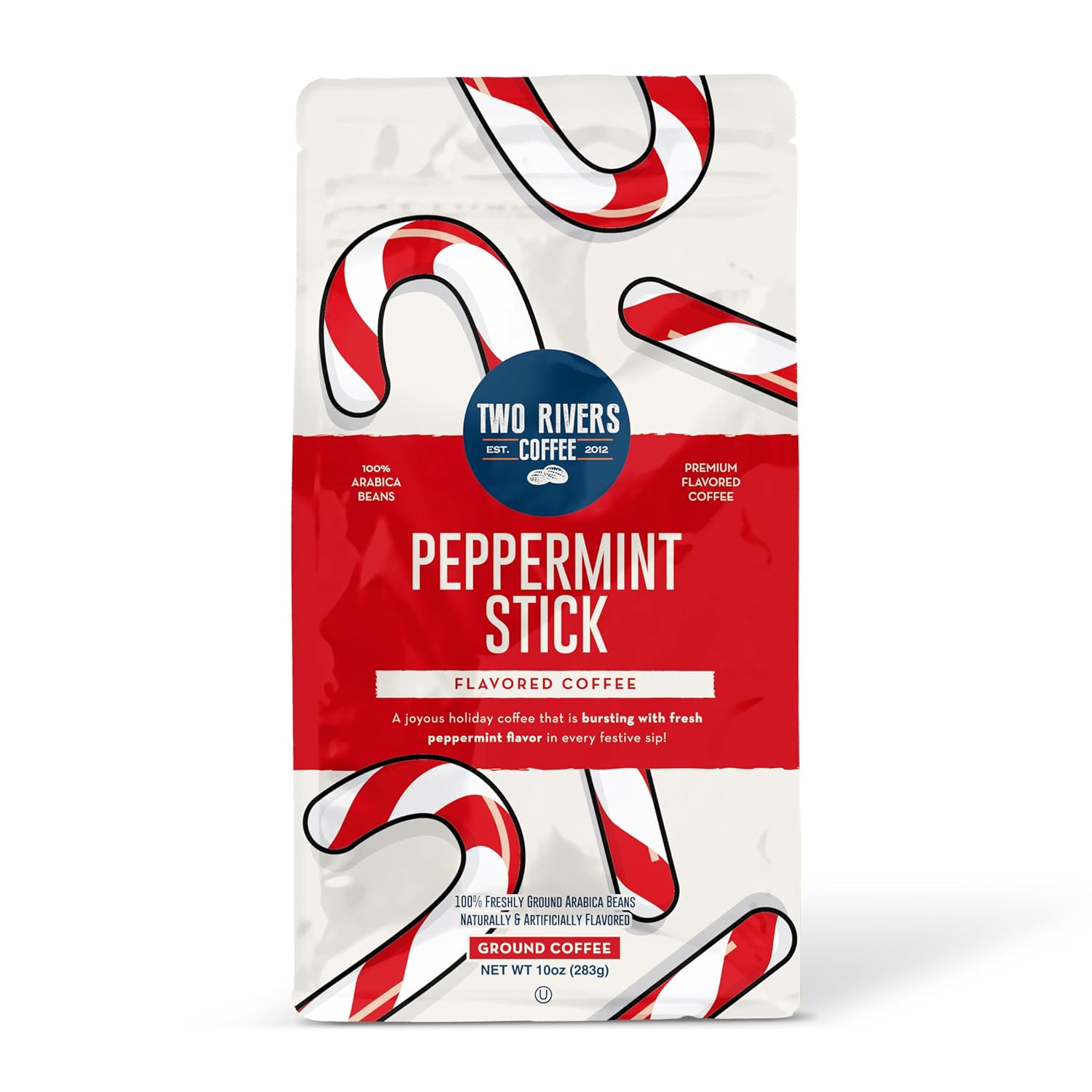 Two-Rivers-Coffee-Peppermint-Stick-Flavored-Ground-Coffee,-Perfectly-Balanced,-Always-Smooth,-Made-2048