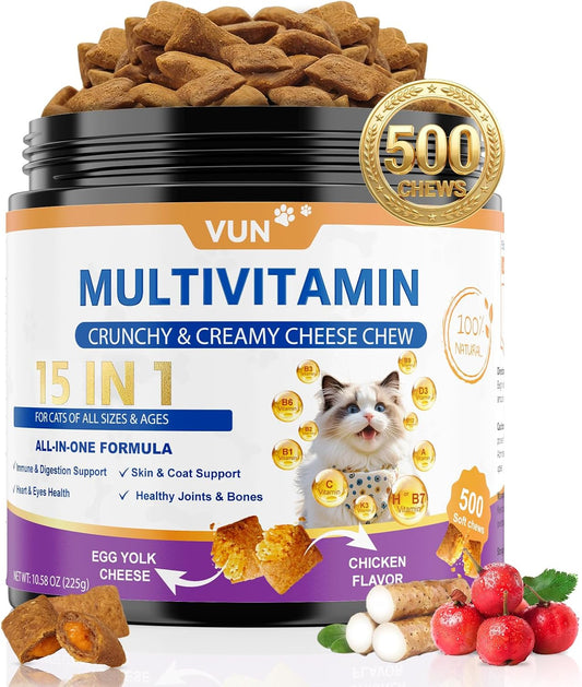 Cat-Vitamins-Crunchy&Creamy-Chews-Multivitamin-Supplement-for-Indoor-Cats,15-in-1-Treat-with-Taurine-for-120