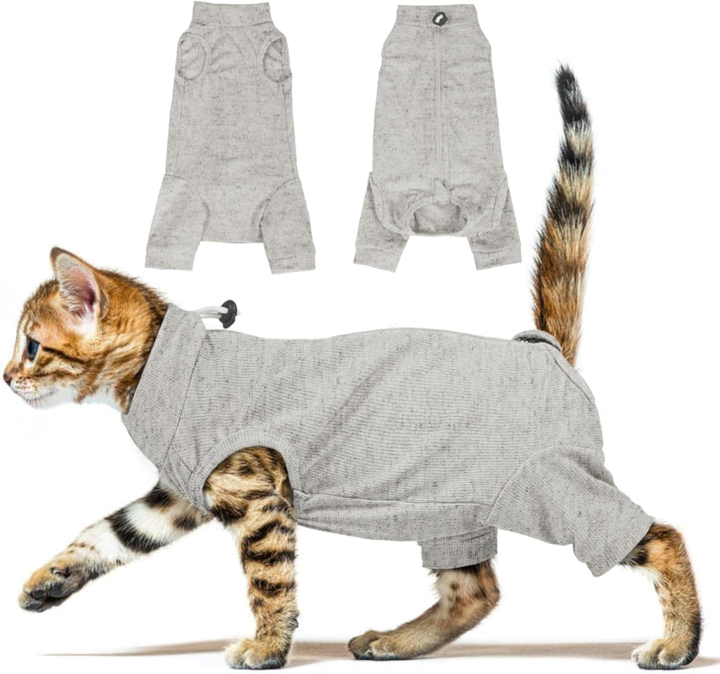 Cat-Recovery-Suit-with-Hind-Legs,Cat-Onesie-After-Surgery,Grey-M-|-Zippered,Stretchy,For-Abdominal-562