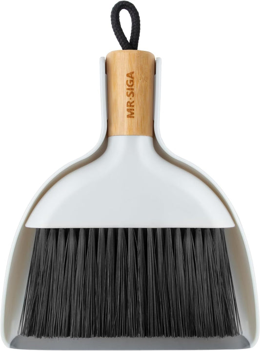 MR.SIGA-Mini-Dustpan-and-Brush-Set,-Portable-Cleaning-Brush-and-Dustpan-Combo-with-Bamboo-Handle,-1517