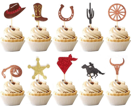 Biendo-60PCS-Cowboy-Cupcake-Toppers-10-Shape-2838