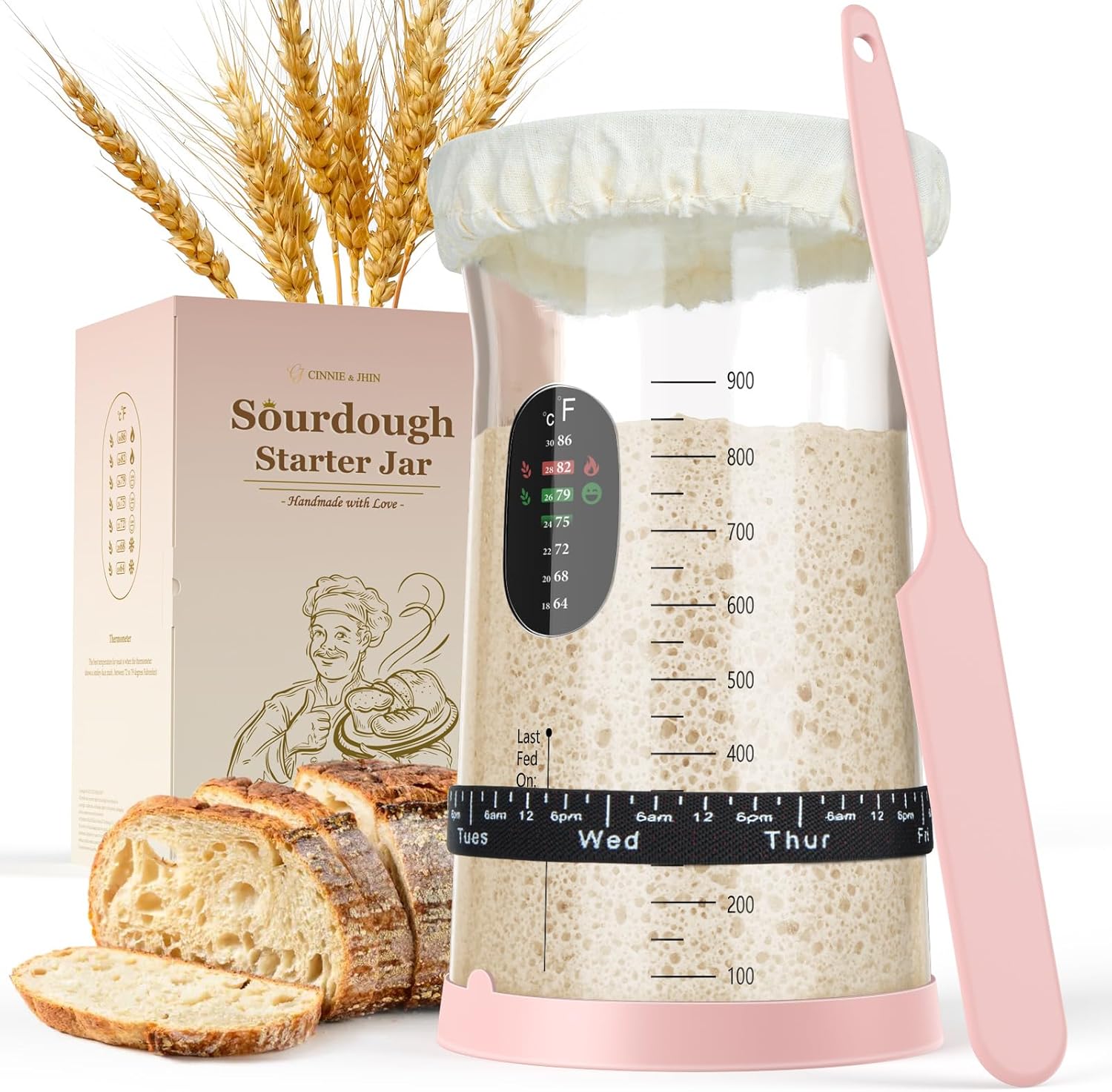 34oz-Pro-Sourdough-Starter-Jar-With-Pink-Silicone-Lid-&-Spatula-–-Mouth-Glass-1221