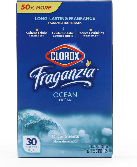 Clorox-Fraganzia-Dryer-Sheets-in-Ocean-Scent,-30-Count-|-3711
