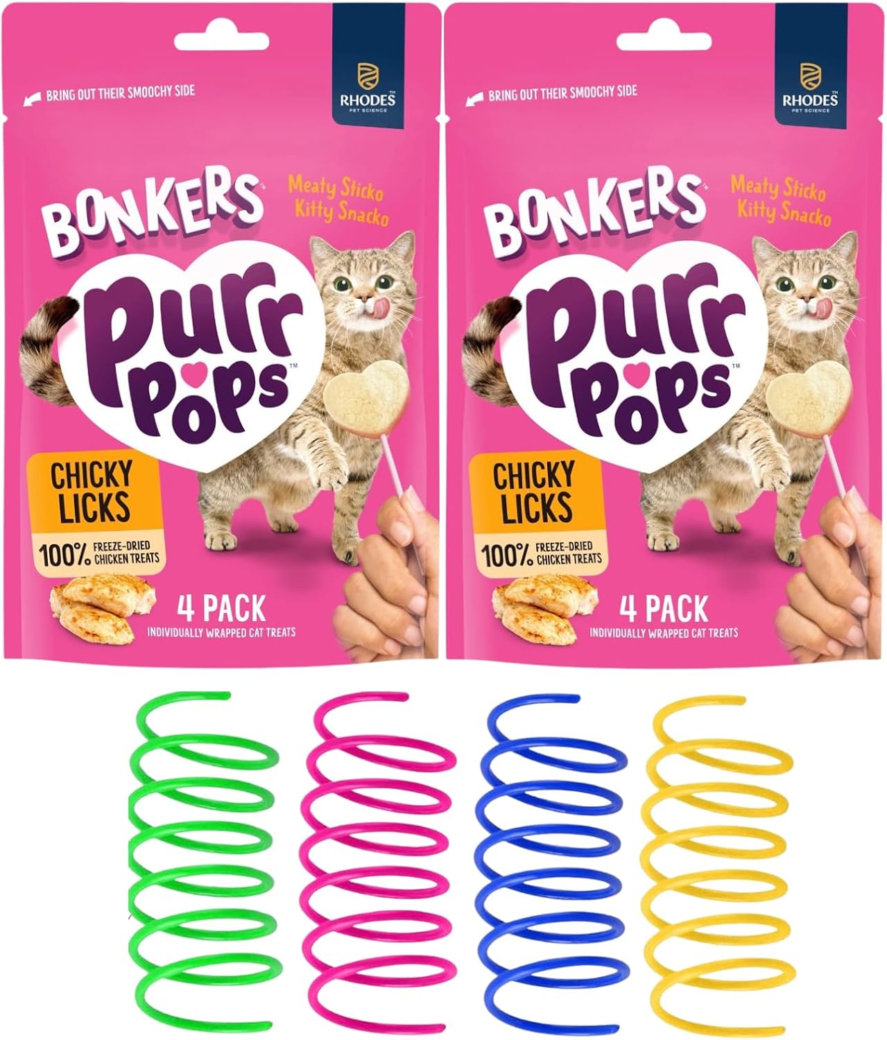 Bonkers-Purr-Pops-Chicky-Licks-Freeze-Dried-Cat-Treats,-4-Count,-2-Packs-with-Cat-Spring-321