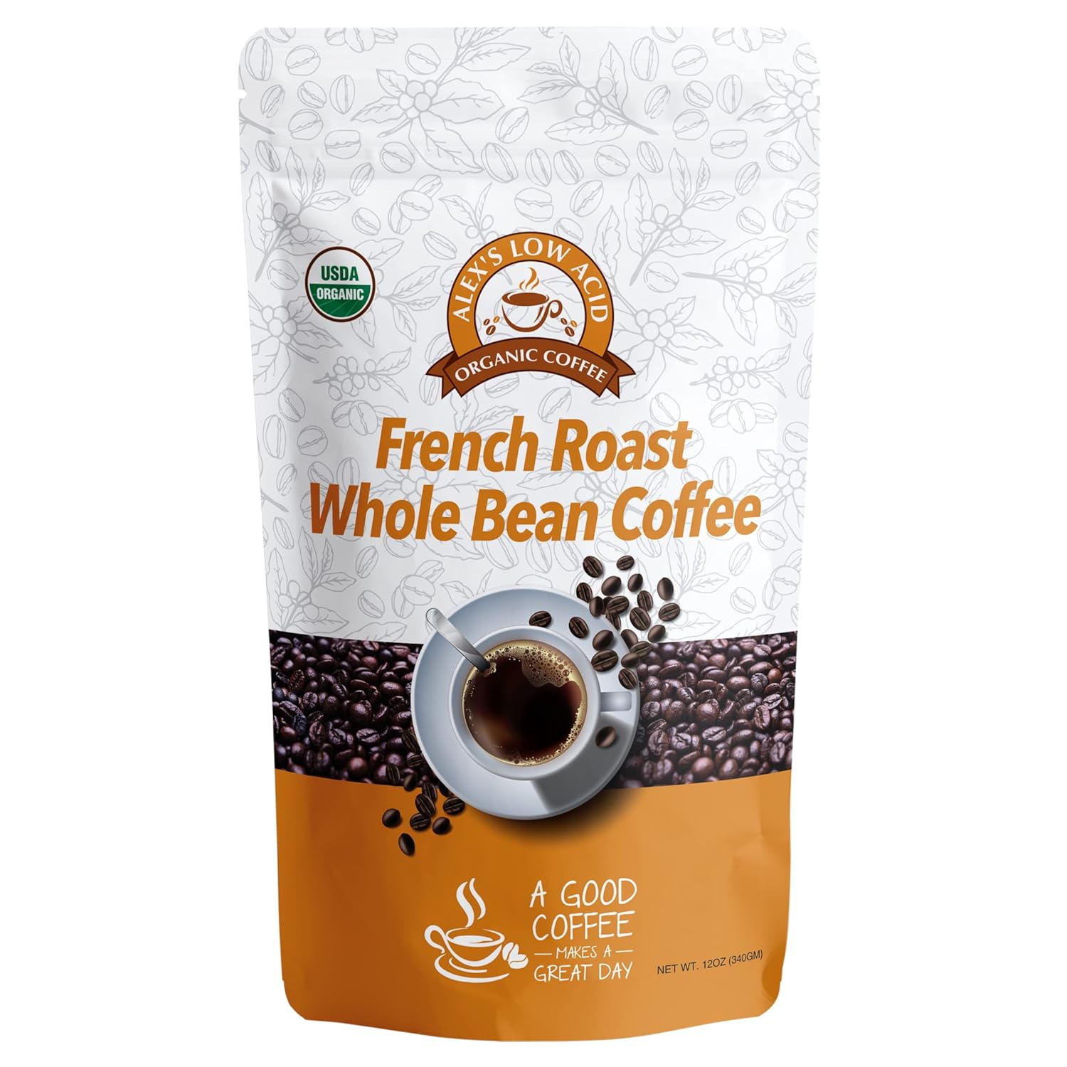 Alex's-Low-Acid-Organic-Coffee-12oz-Bag---Whole-Bean-French-Roast-(Pack-746
