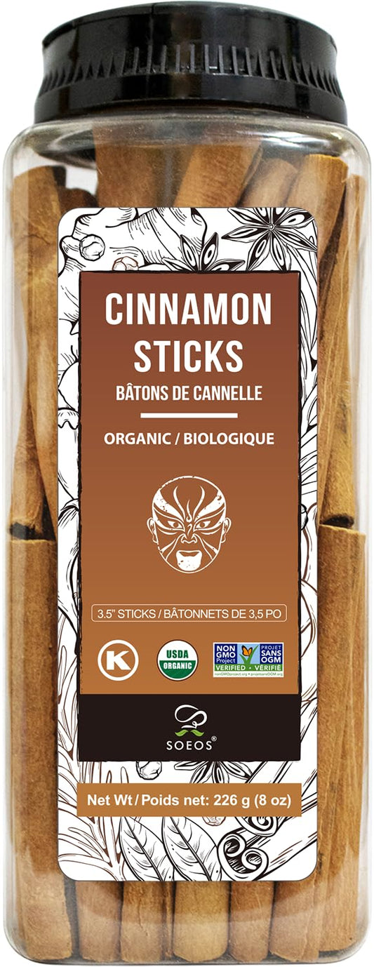 Soeos-Organic-Cinnamon-Sticks,-8-oz-(226g),-3.5"-Length,-1-Raw,-Non-GMO,-1605