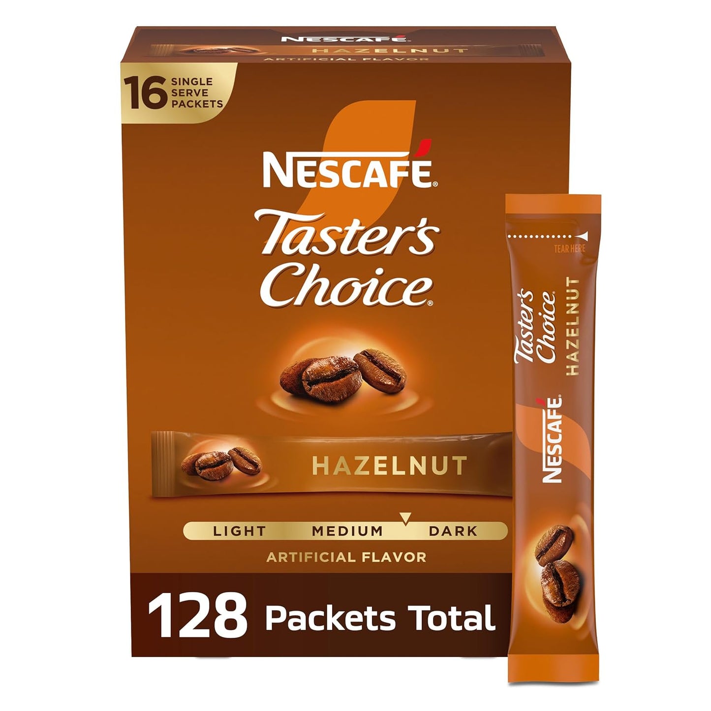 NESCAFÉ-Taster's-Choice,-Instant-Coffee-Packets,-Hazelnut-Flavored-Coffee,-8-Boxes-(128-Packets)-2845