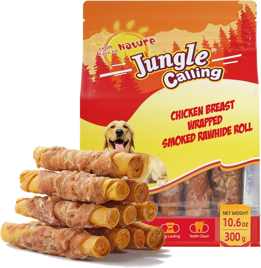 Dog-Treats-Smoked-Chicken-Wrapped-Rawhide-Rolls,-High-3221