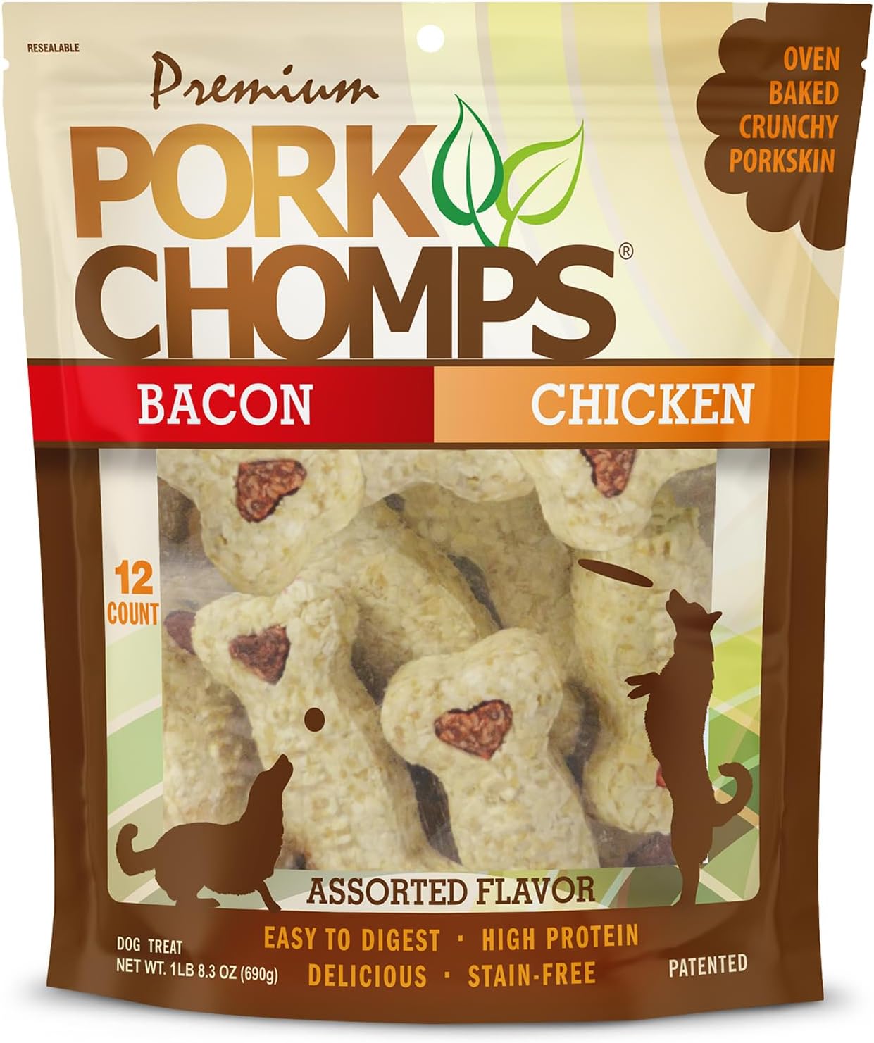 Pork-Chomps-Dog-Chews,-4-inch-Crunchy-Bones,-Bacon-and-Chicken-Flavor,-Count-858