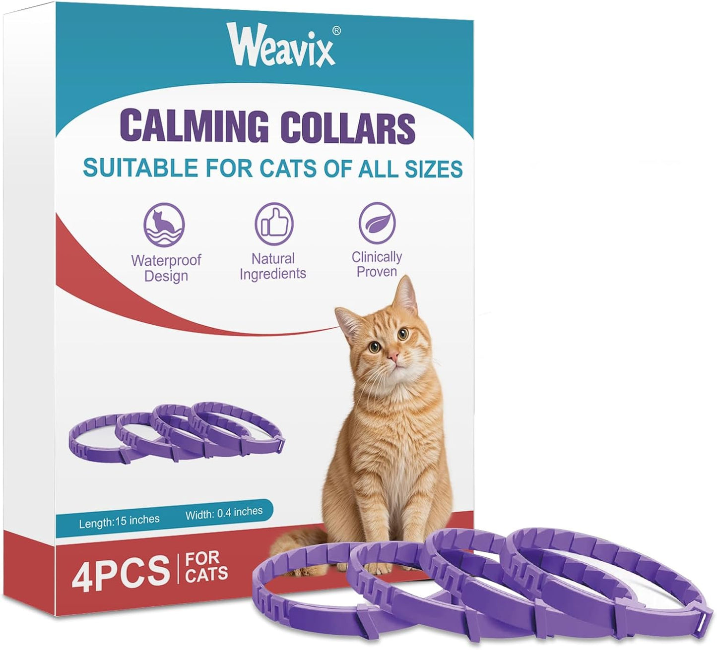 Cat-Calming-Collar-(4-Pack)-with-Pheromone-&-Lavender,-Relieves-Anxiety-&-Stress,-30-556