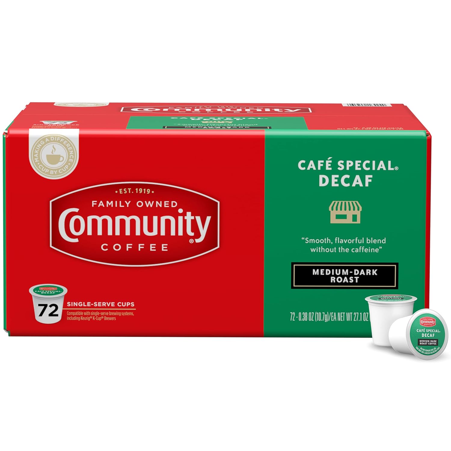 Community-Coffee-Café-Special-Decaf-72-Count-Coffee-Pods,-Medium-Dark-Roast-Decaf,-2577