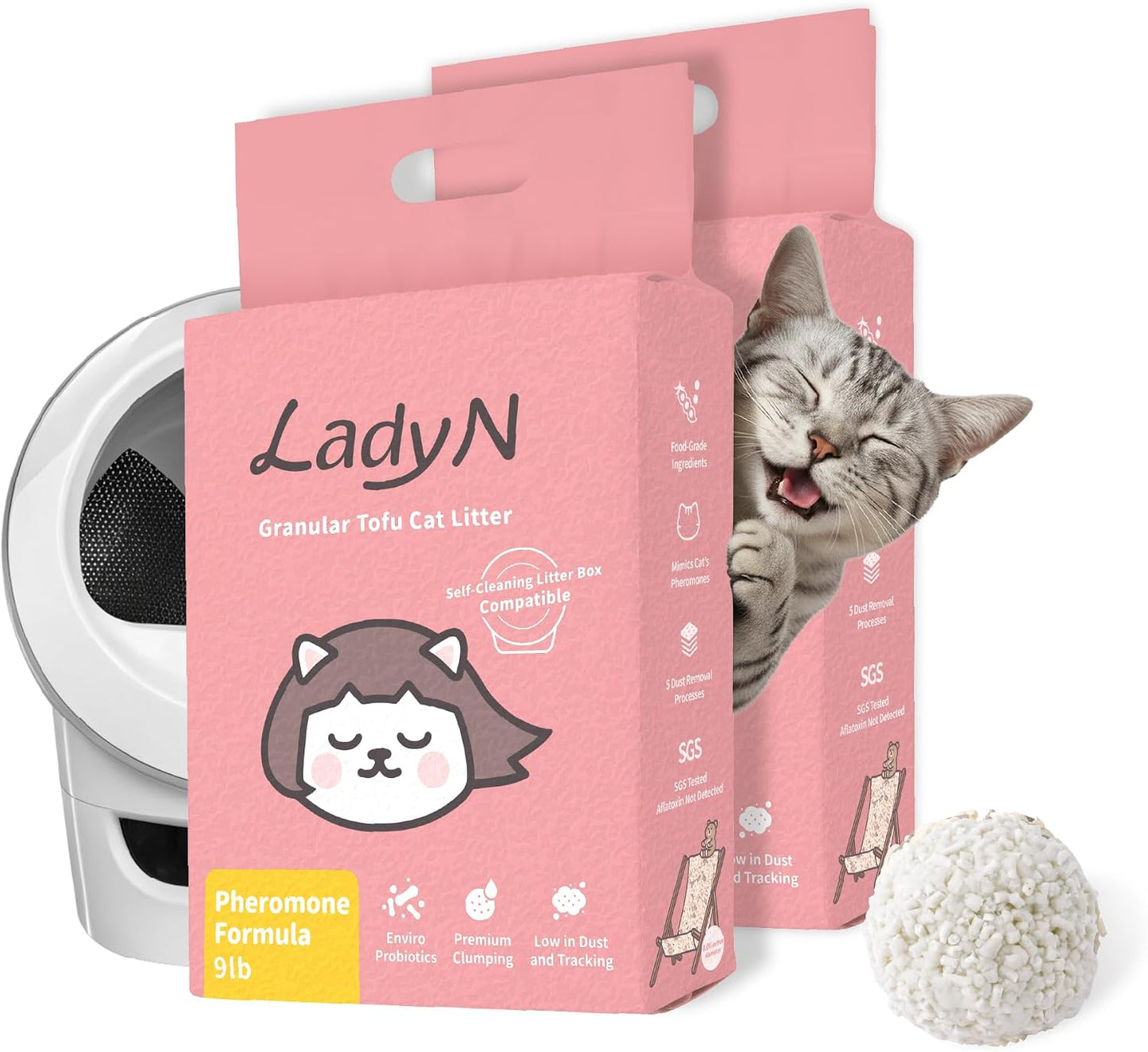 Lady-N-Cat-Attract-Tofu-Cat-Litter,-Calming,-Compatible-with-Auto-Box-18lb-|-1301