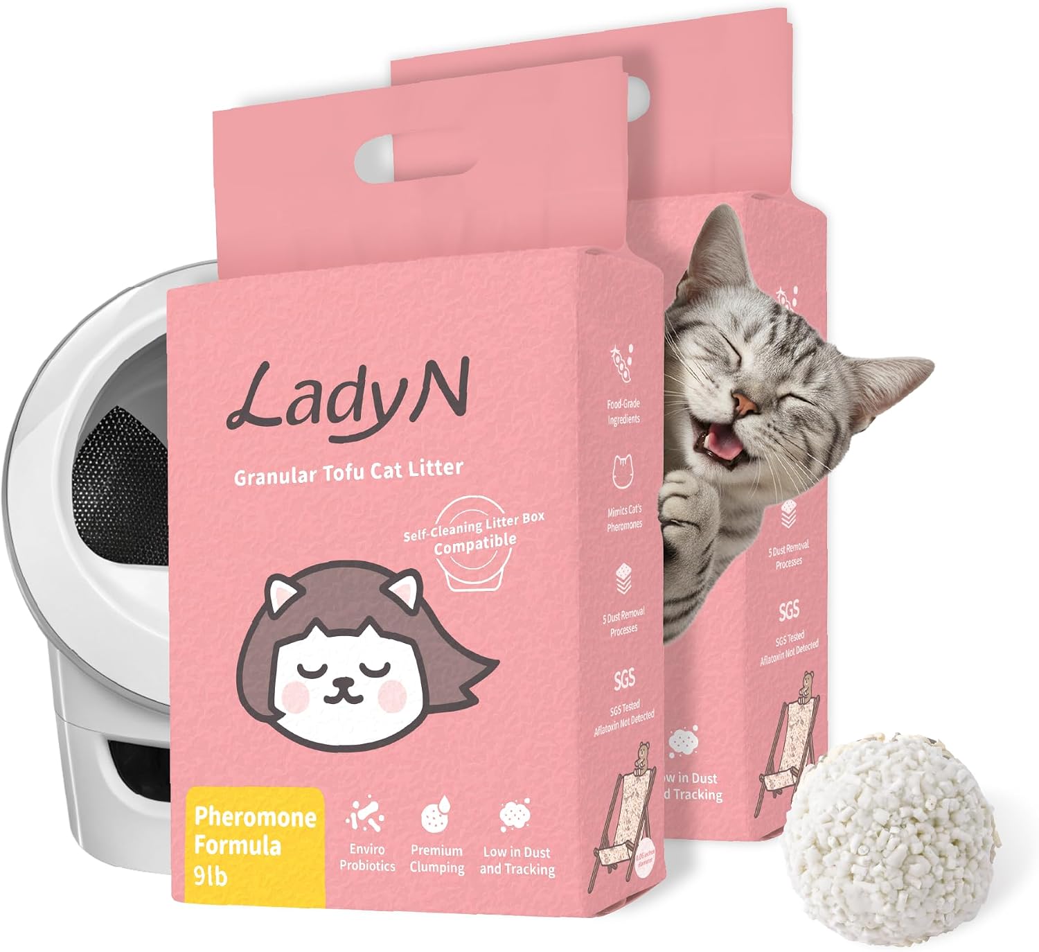 Lady-N-Cat-Attract-Tofu-Cat-Litter,-Calming,-Compatible-with-Auto-Box-18lb-|-1301