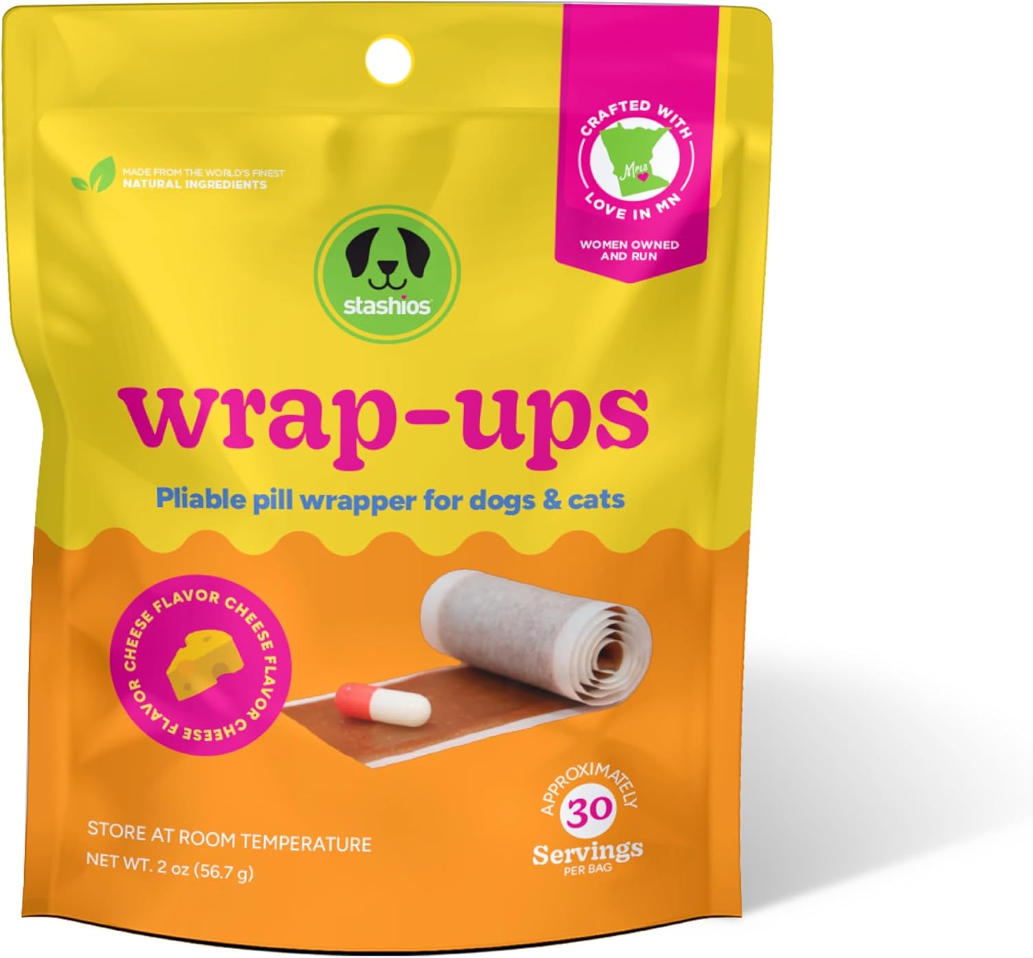 Stashios:-Wrap-Ups:-Pill-Wrapper---Cheese---30-Servings-Bag,-Dogs-Cats,-2225